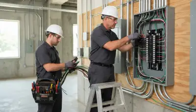Electrician inspecting residential wiring and circuit panel in an older Spokane, WA home