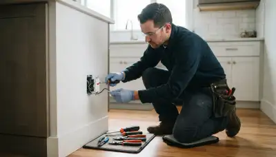 Electrician inspecting a GFC outlet in a Spokane, WA home