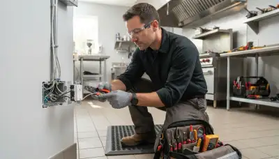 Electrician inspecting a GFC outlet in a Spokane, WA home near a sink