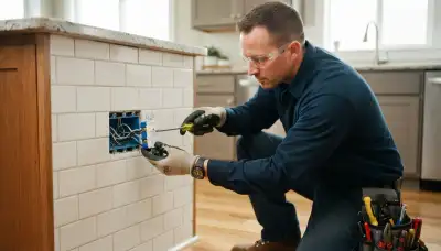 Electrician installing GFCI circuit protection in a Spokane, WA home