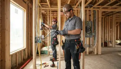Electrician installing new construction wiring in Spokane, WA