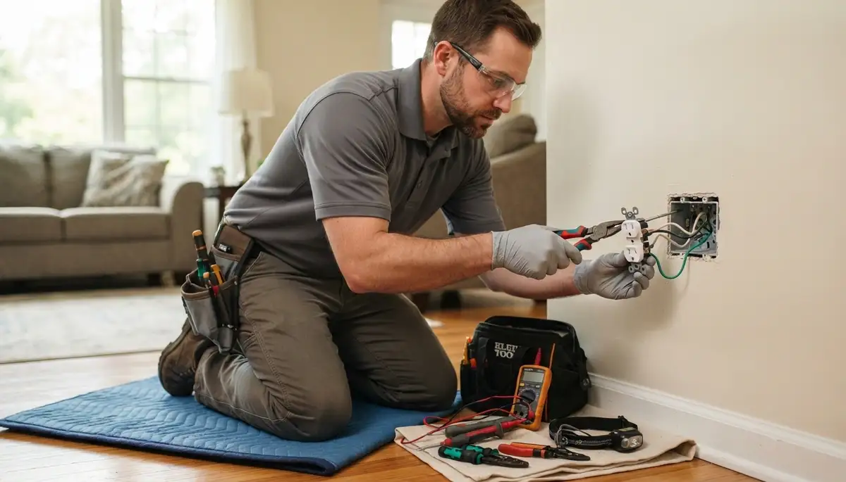 Electrician repairing a residential outlet in Spokane, WA for safe, reliable electrical service