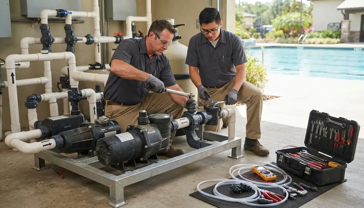Electrician wiring a pool pump circuit for a Spokane, WA home