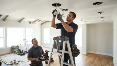 Recessed lighting installation by an electrician in a Spokane, WA home ceiling