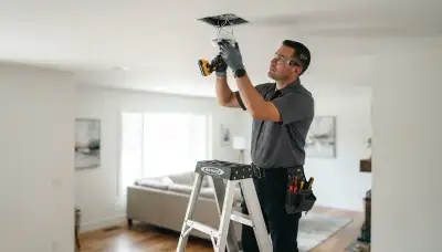 Electrician providing smoke detector installation service for a Spokane, WA home